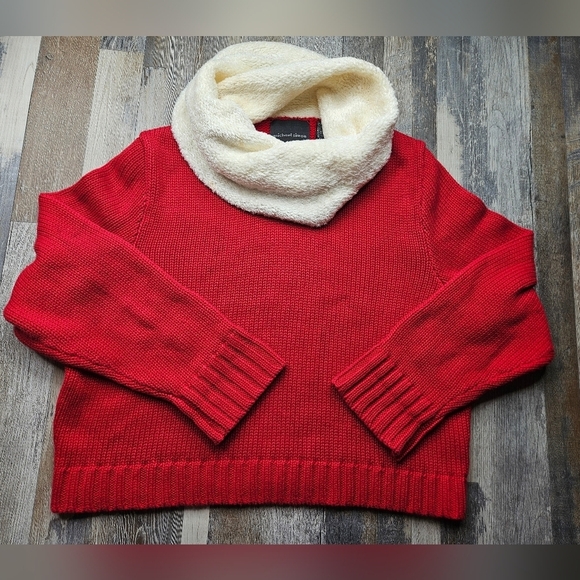 Michael Simon Vintage Sweater Red Chunky Knit White Turtleneck Womens XL - Picture 1 of 12